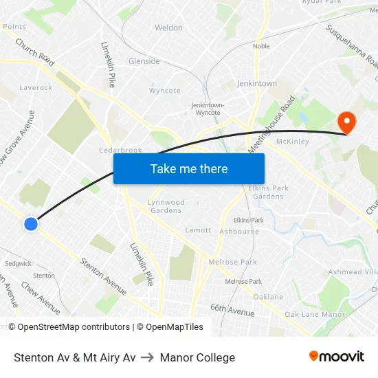 Stenton Av & Mt Airy Av to Manor College map