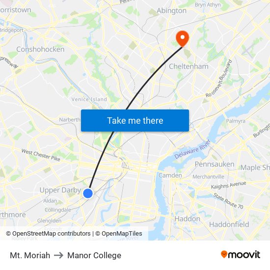 Mt. Moriah to Manor College map