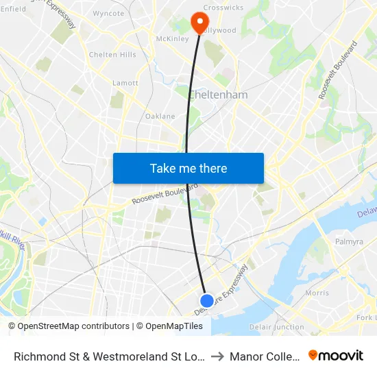 Richmond St & Westmoreland St Loop to Manor College map