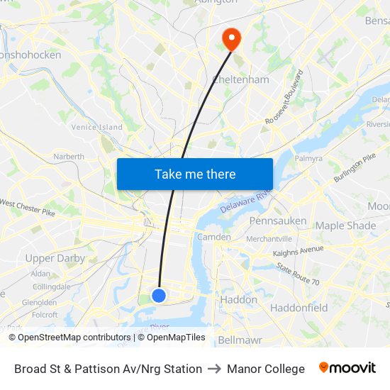 Broad St & Pattison Av/Nrg Station to Manor College map