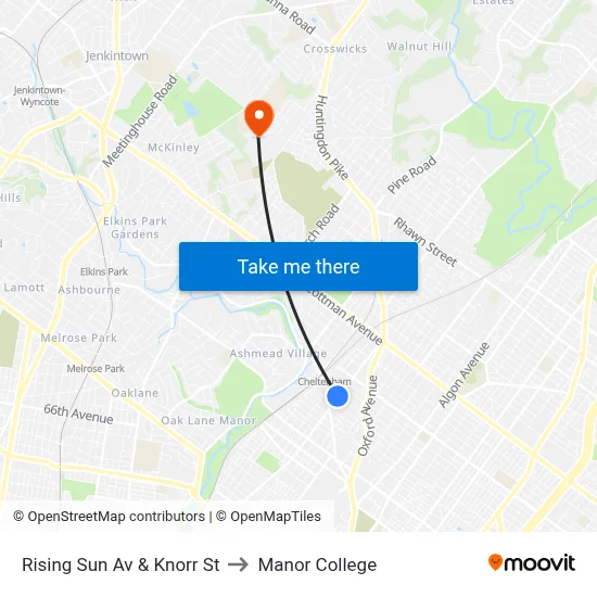 Rising Sun Av & Knorr St to Manor College map