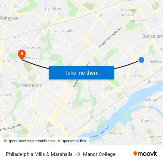 Philadelphia Mills & Marshalls to Manor College map