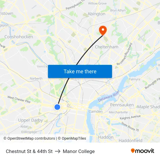 Chestnut St & 44th St to Manor College map