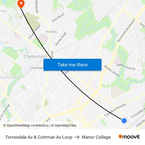 Torresdale Av & Cottman Av Loop to Manor College map