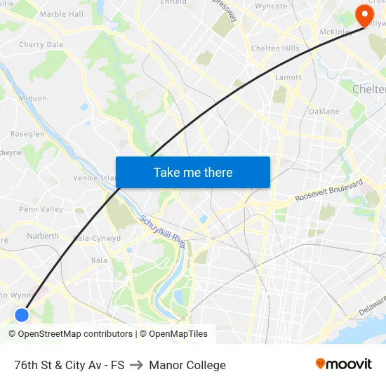 76th St & City Av - FS to Manor College map