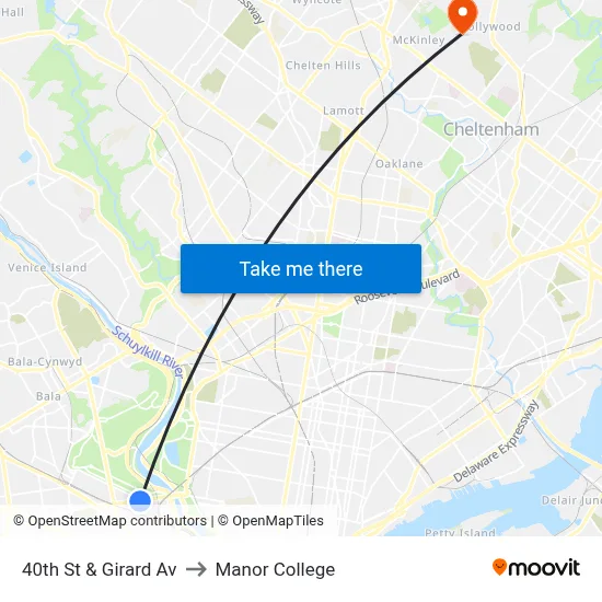 40th St & Girard Av to Manor College map