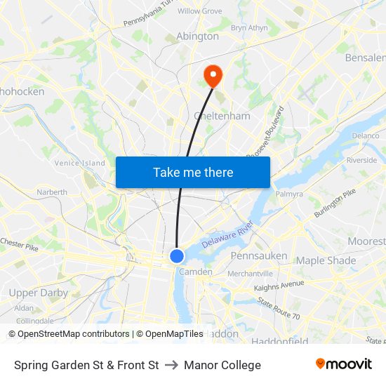 Spring Garden St & Front St to Manor College map