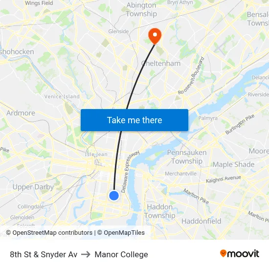 8th St & Snyder Av to Manor College map