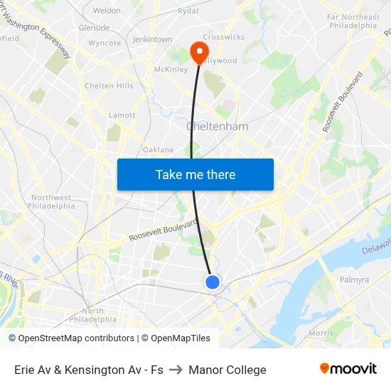 Erie Av & Kensington Av - Fs to Manor College map