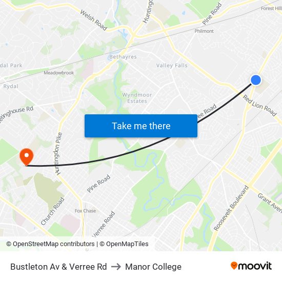 Bustleton Av & Verree Rd to Manor College map
