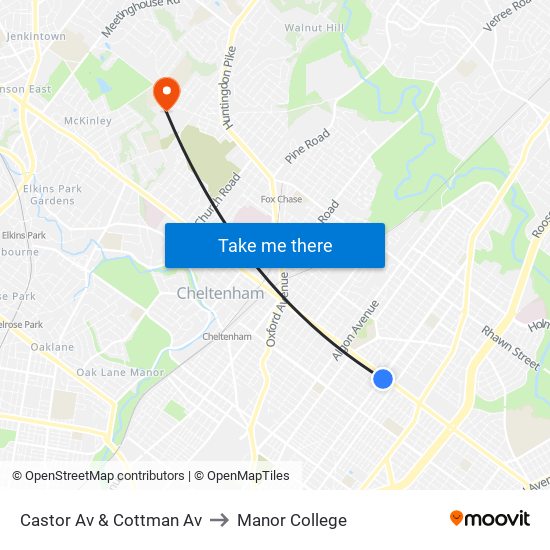 Castor Av & Cottman Av to Manor College map