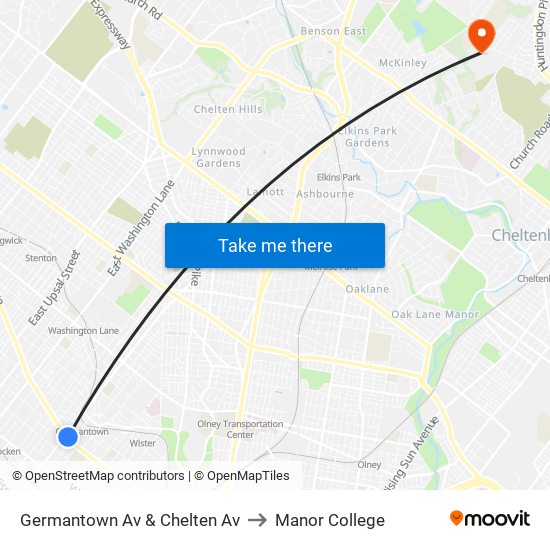 Germantown Av & Chelten Av to Manor College map