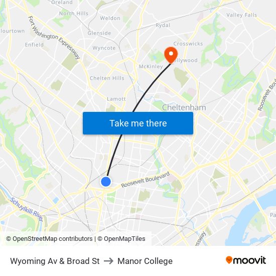 Wyoming Av & Broad St to Manor College map