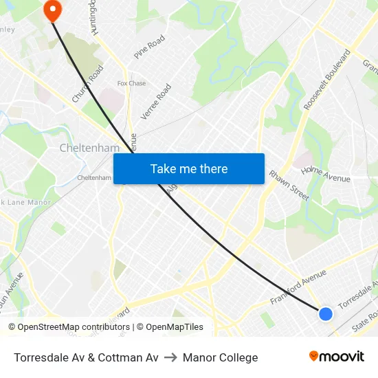 Torresdale Av & Cottman Av to Manor College map