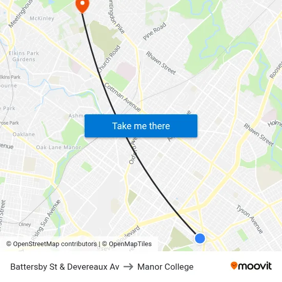 Battersby St & Devereaux Av to Manor College map