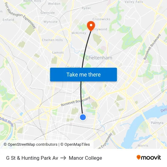 G St & Hunting Park Av to Manor College map
