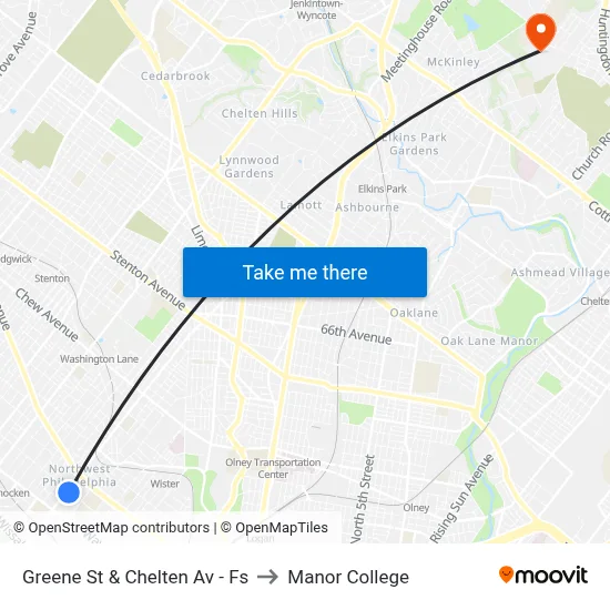 Greene St & Chelten Av - Fs to Manor College map
