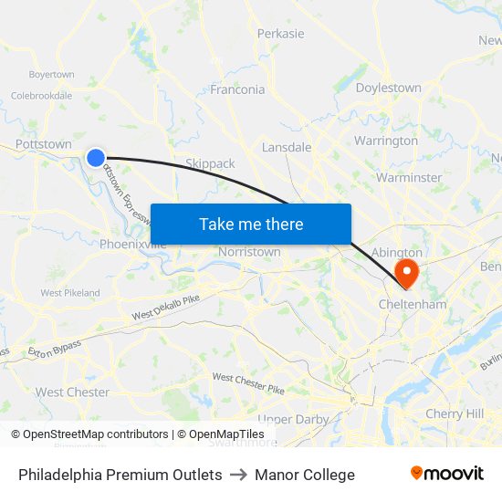 Philadelphia Premium Outlets to Manor College map
