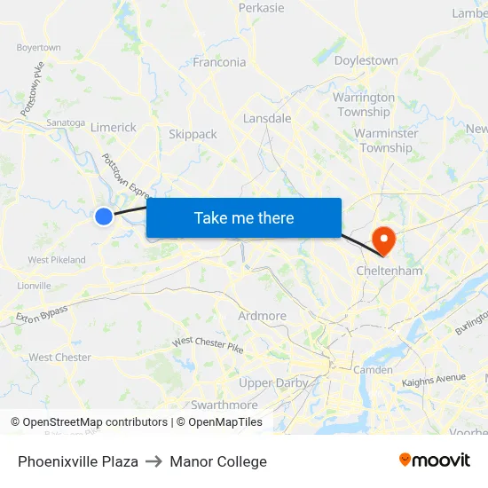 Phoenixville Plaza to Manor College map