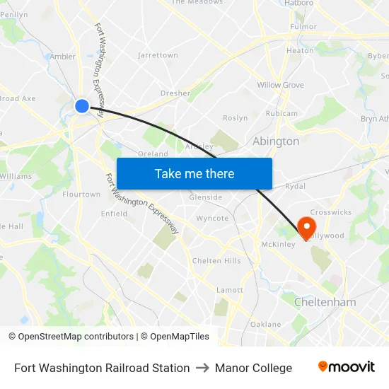 Fort Washington Railroad Station to Manor College map