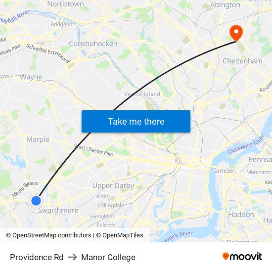 Providence Rd to Manor College map