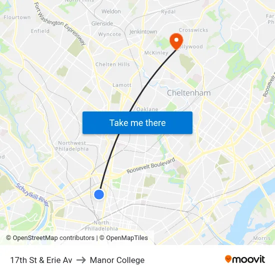17th St & Erie Av to Manor College map