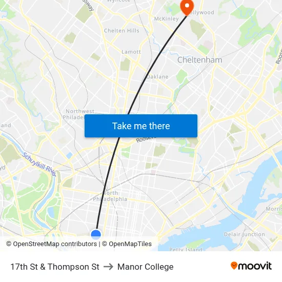 17th St & Thompson St to Manor College map