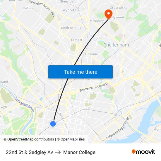 22nd St & Sedgley Av to Manor College map