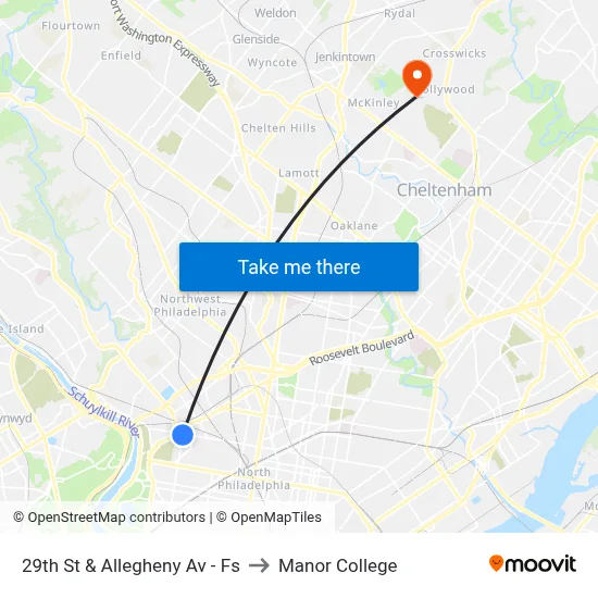 29th St & Allegheny Av - Fs to Manor College map