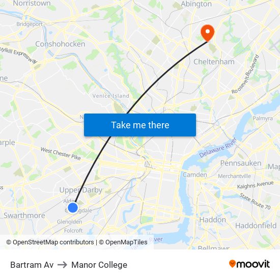 Bartram Av to Manor College map