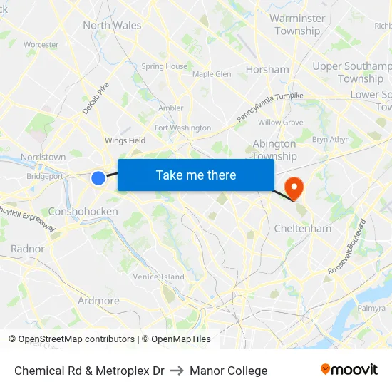 Chemical Rd & Metroplex Dr to Manor College map