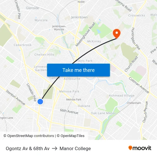 Ogontz Av & 68th Av to Manor College map
