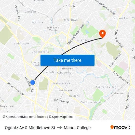 Ogontz Av & Middletown St to Manor College map