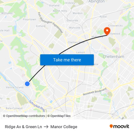 Ridge Av & Green Ln to Manor College map