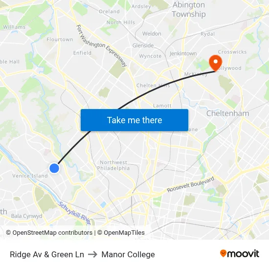 Ridge Av & Green Ln to Manor College map