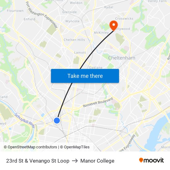 23rd St & Venango St Loop to Manor College map