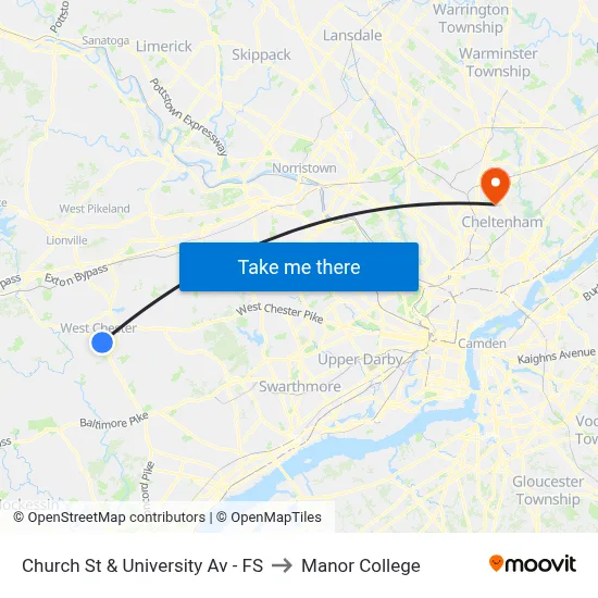 Church St & University Av - FS to Manor College map