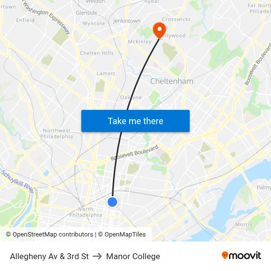 Allegheny Av & 3rd St to Manor College map