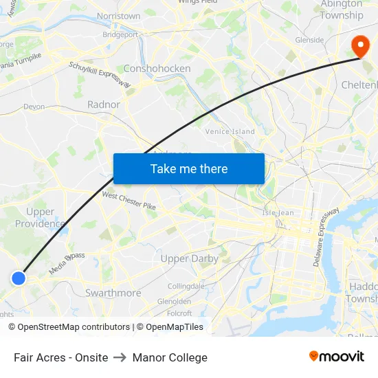 Fair Acres - Onsite to Manor College map