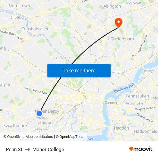 Penn St to Manor College map