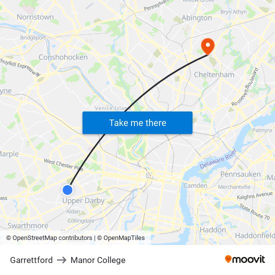 Garrettford to Manor College map