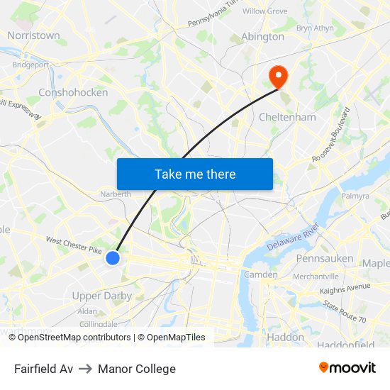 Fairfield Av to Manor College map