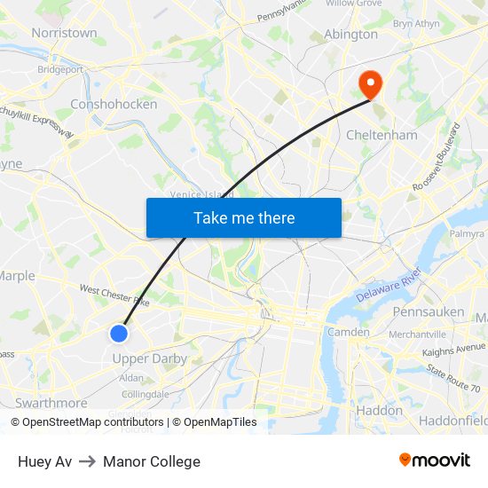Huey Av to Manor College map