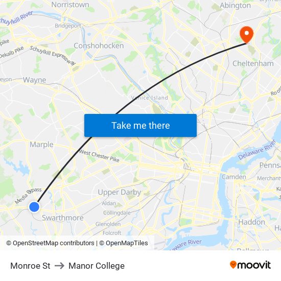 Monroe St to Manor College map
