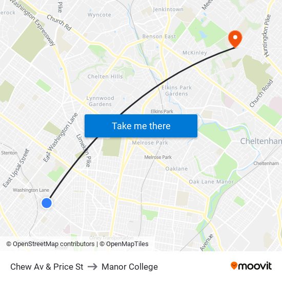 Chew Av & Price St to Manor College map