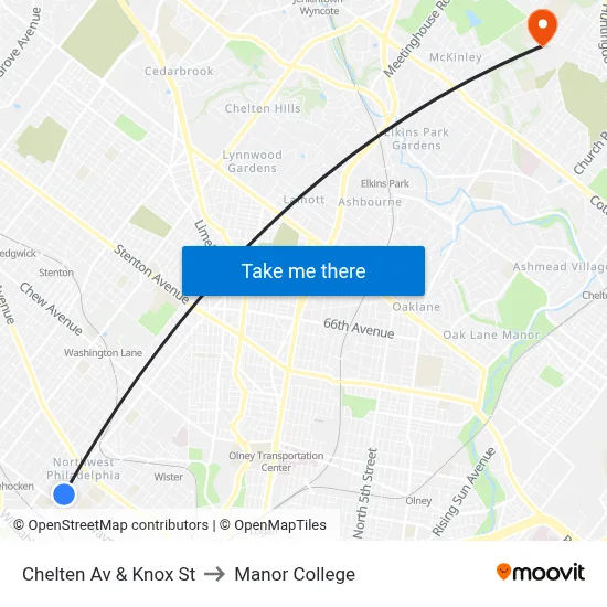 Chelten Av & Knox St to Manor College map