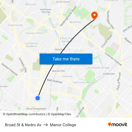Broad St & Nedro Av to Manor College map