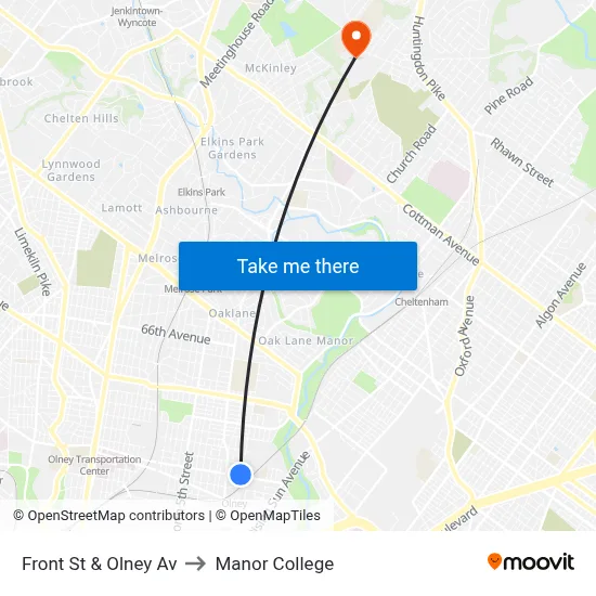 Front St & Olney Av to Manor College map