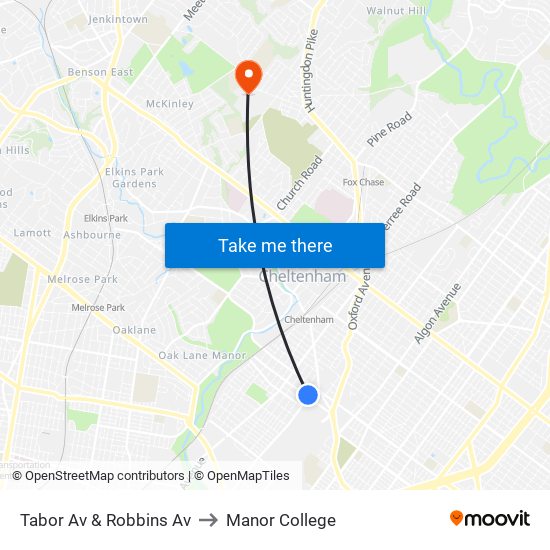 Tabor Av & Robbins Av to Manor College map