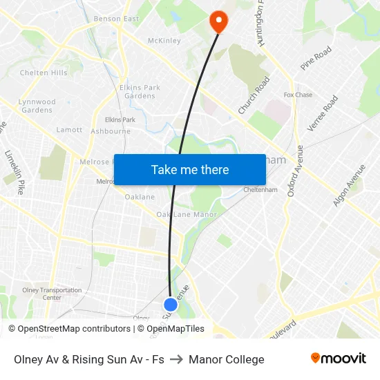 Olney Av & Rising Sun Av - Fs to Manor College map